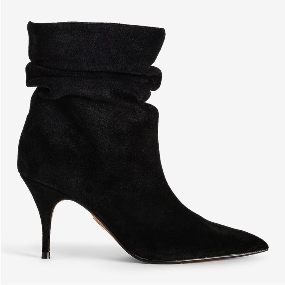 NWT Express Genuine Suede Leather Slouch Pointed Toe Ankle Booties Black size 7